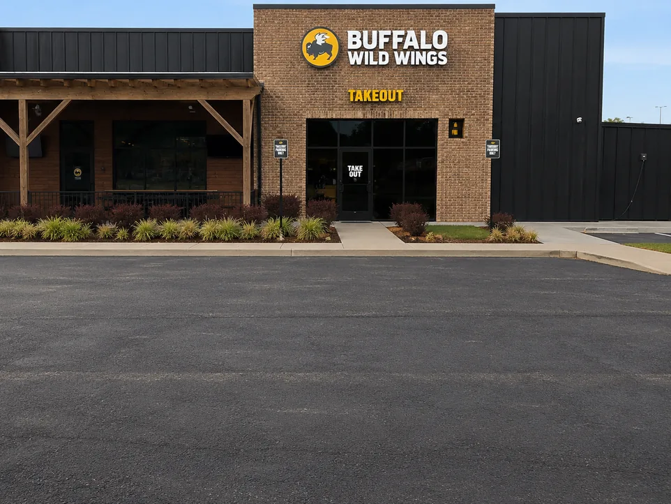 Restaurant parking surface after asphalt maintenance