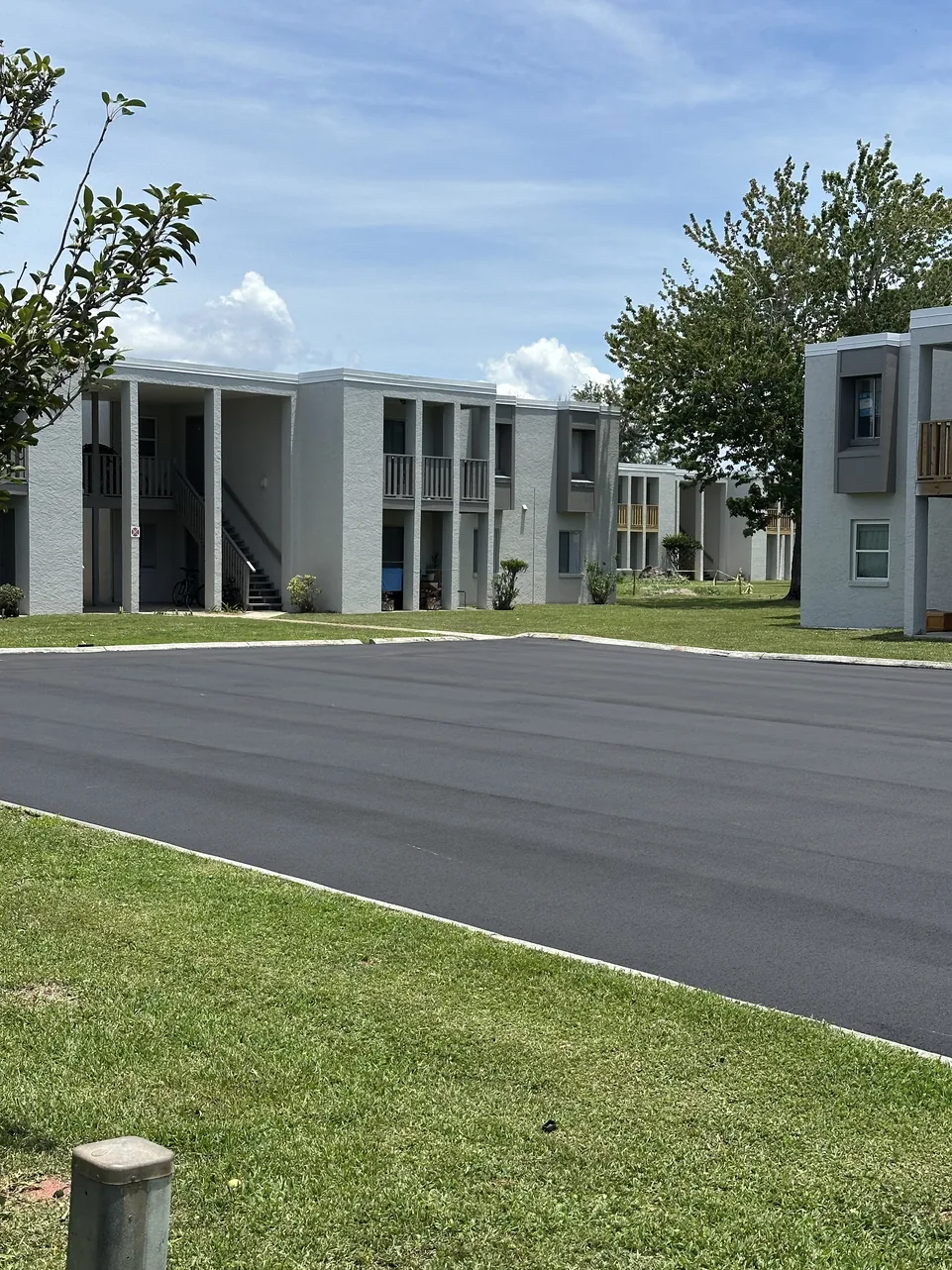 Freshly paved parking area